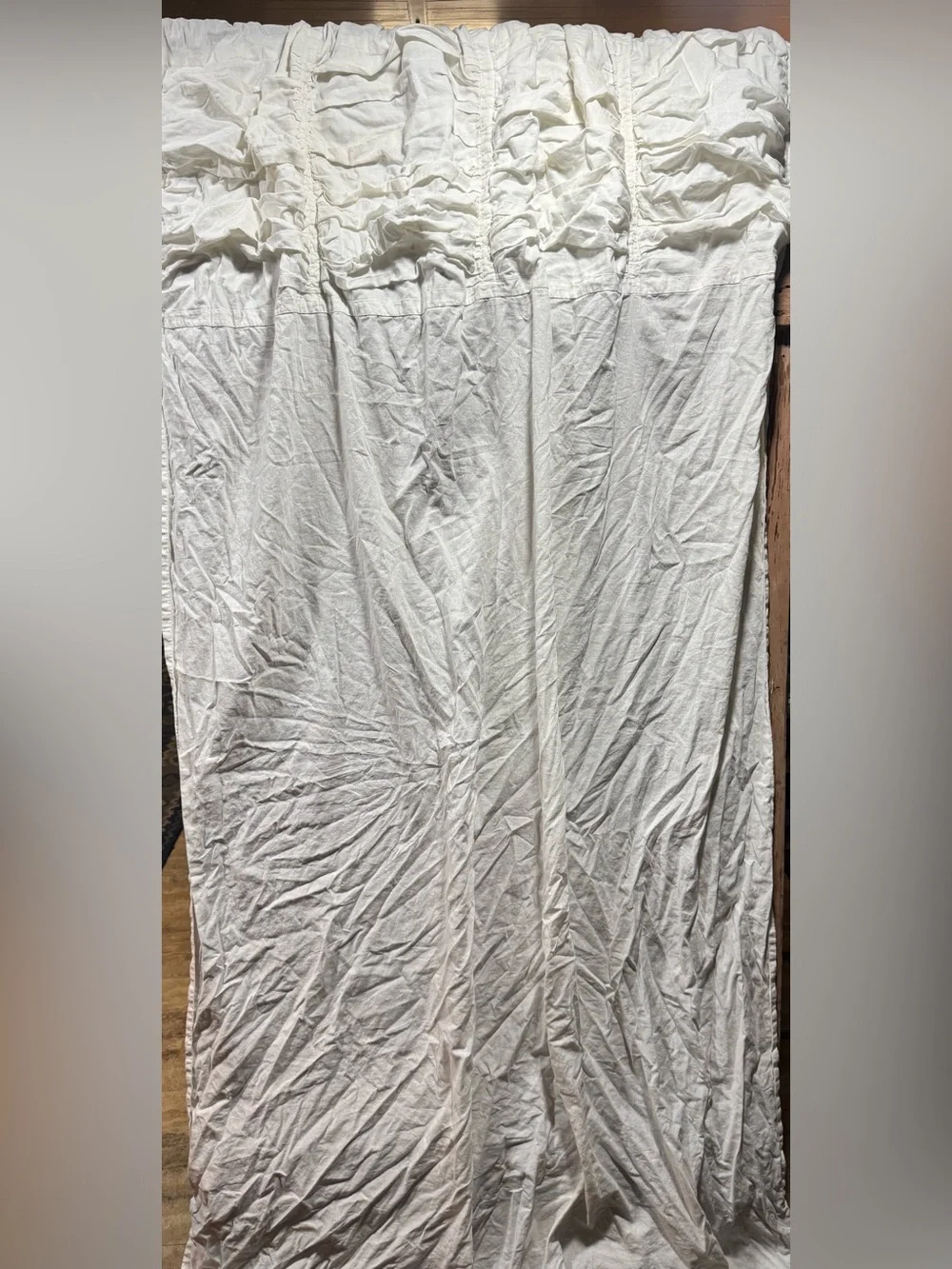 2 Ecru Linen Cotton Blend Shirred Curtain Panels 54” x 84”